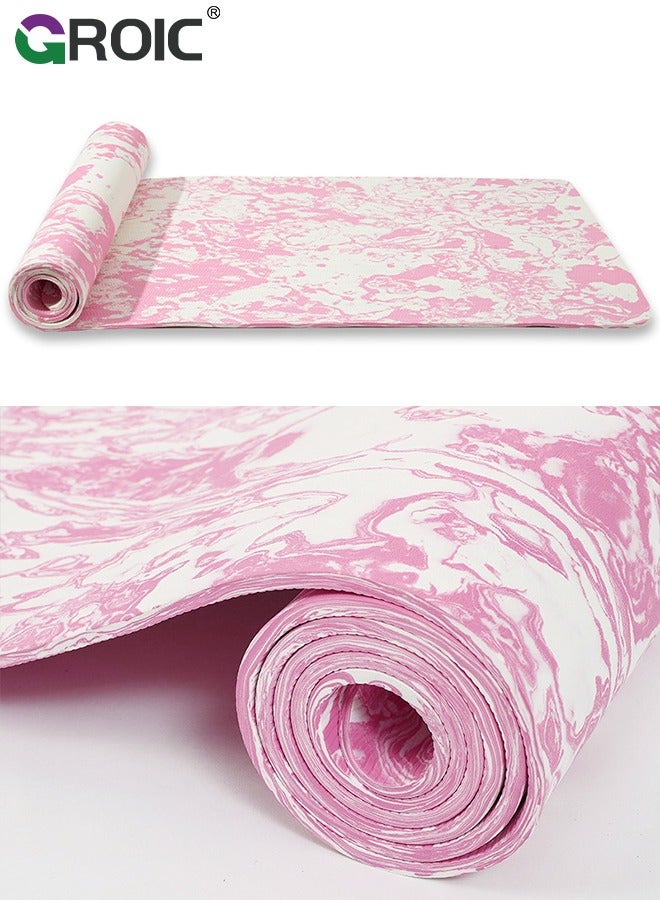 GROIC حصيرة يوغا كامو TPE، 72''x24'' حصائر يوغا للرجال والنساء، حصيرة تمارين سميكة غير قابلة للانزلاق لليوغا، البيلاتس، التمدد، الأرض، تمارين اللياقة البدنية، المنزل (وردي وأبيض) - Image 1
