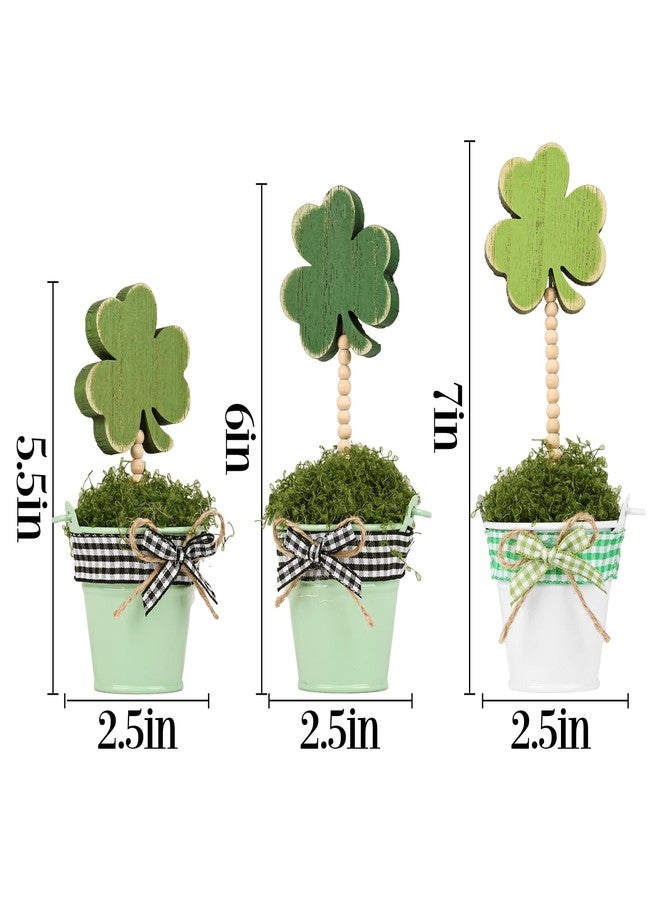 Treory 3pcs Lucky Shamrock Artificial Potted Plants, Wooden Sign on Stand, Fake Moss Freestanding Wood Table Decorations, St. Patrick's Day Decor for Gift, Desk, Party, Home - Image 3