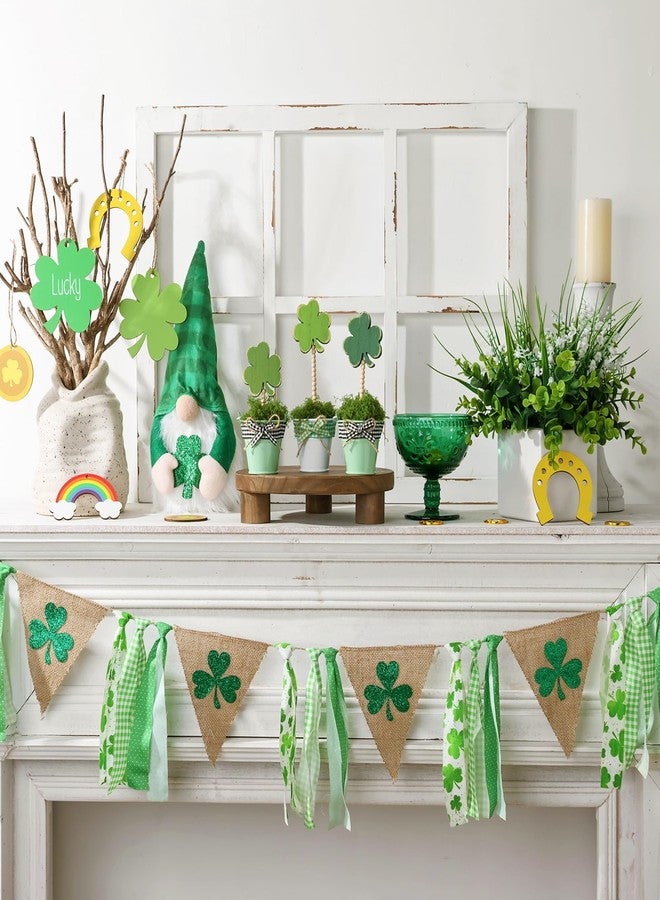 Treory 3pcs Lucky Shamrock Artificial Potted Plants, Wooden Sign on Stand, Fake Moss Freestanding Wood Table Decorations, St. Patrick's Day Decor for Gift, Desk, Party, Home - Image 5