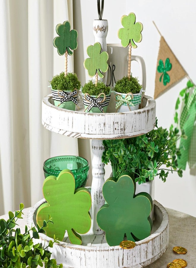 Treory 3pcs Lucky Shamrock Artificial Potted Plants, Wooden Sign on Stand, Fake Moss Freestanding Wood Table Decorations, St. Patrick's Day Decor for Gift, Desk, Party, Home - Image 4