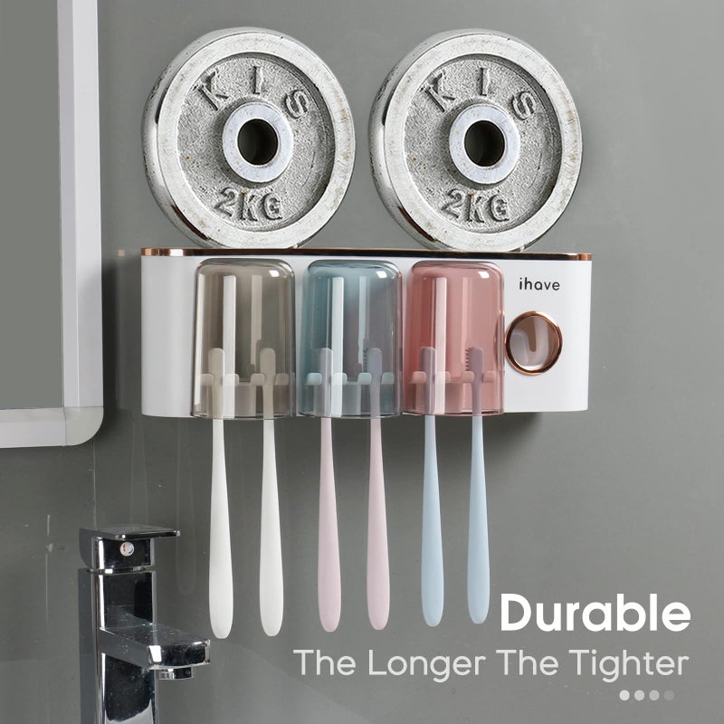 iHave Toothbrush Holders Bathroom Accessories with Toothpaste Dispenser, 3 Cups Toothbrush Holder Wall Mounted Bathroom Decor - Image 4