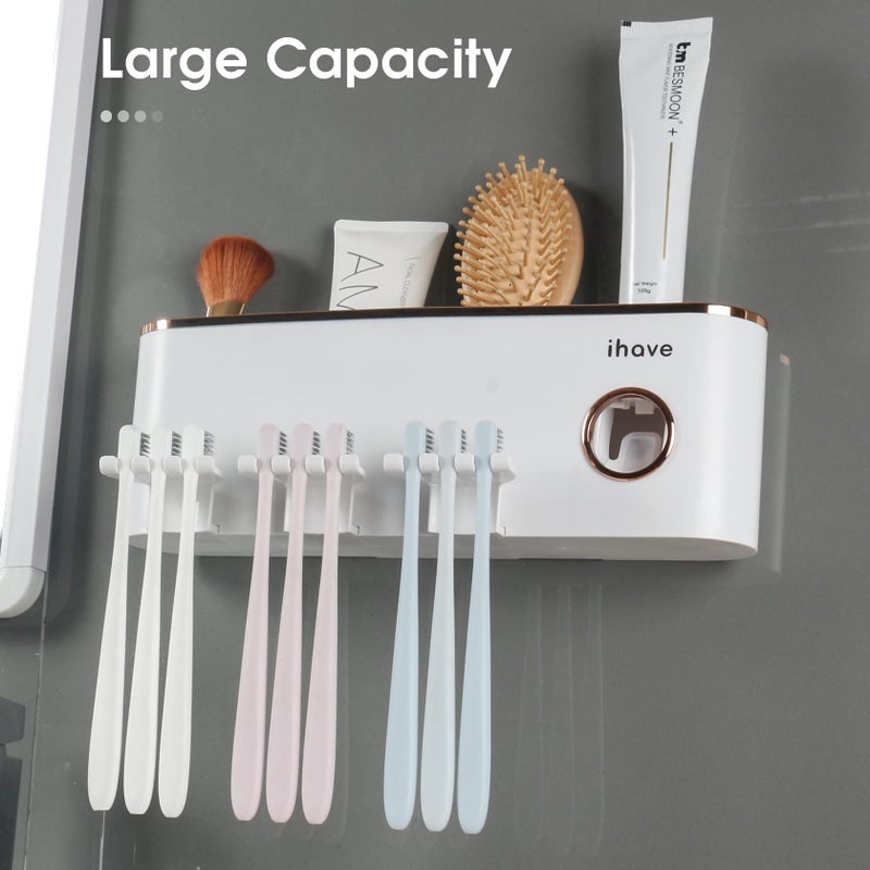 iHave Toothbrush Holders Bathroom Accessories with Toothpaste Dispenser, 3 Cups Toothbrush Holder Wall Mounted Bathroom Decor - Image 2