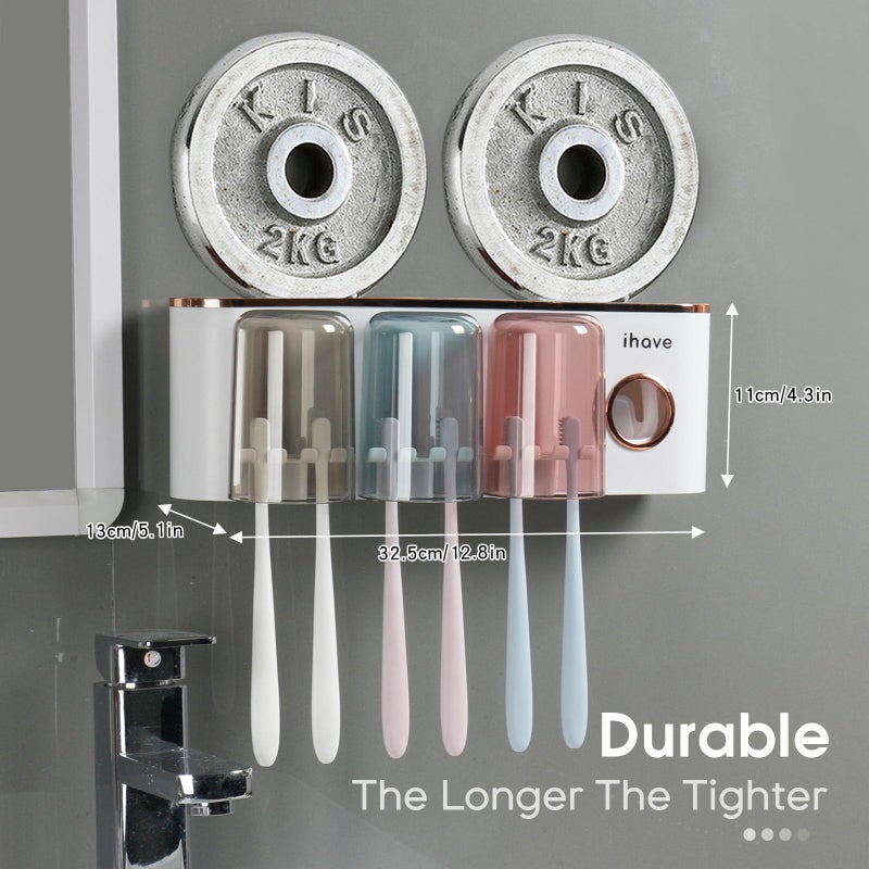iHave Toothbrush Holders Bathroom Accessories with Toothpaste Dispenser, 3 Cups Toothbrush Holder Wall Mounted Bathroom Decor - Image 5