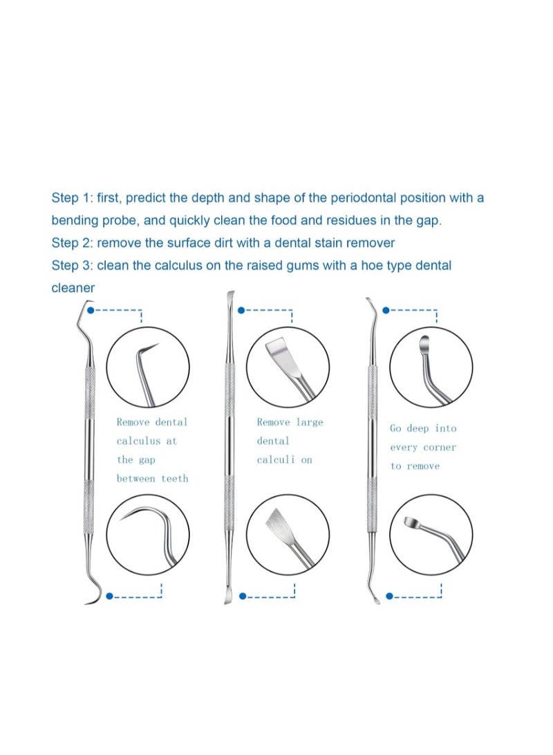 Yakumuz 3 Pieces Dog Dental Tooth Scaler and Scraper Stainless Double Headed Tarter Removing Tool Scraper Pet Teeth Cleaning Tools for Dog and Cat (Silver) - Image 2