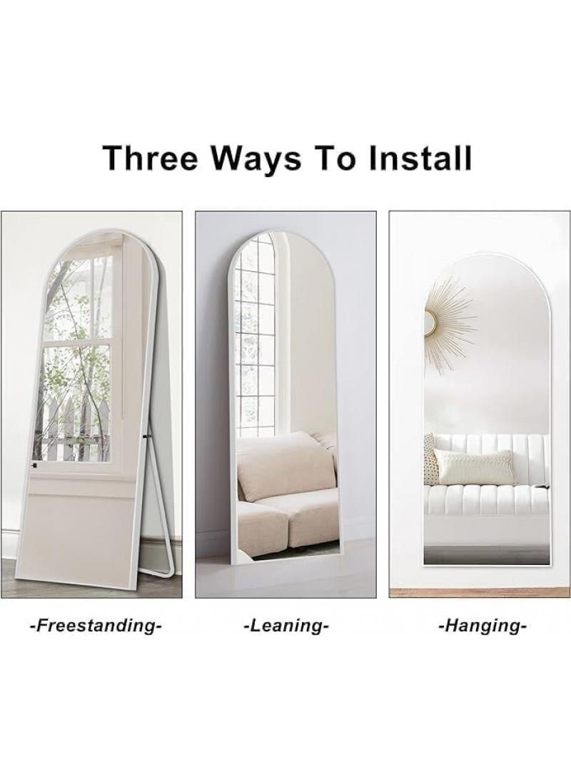 General Full Length Mirror 165X60cm Arched Aluminum Alloy Large Standing Dressing Mirror Hanging Leaning Against Wall Mounted Mirror With Stand For Bedroom Locker Room Living Room Silver  - Image 2