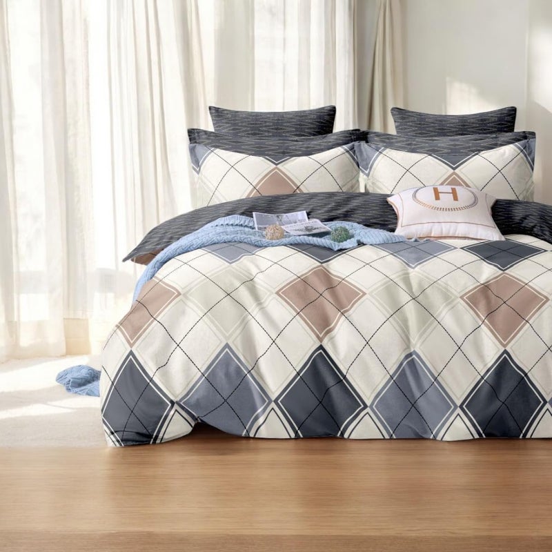 PWI Cotton Feel Elastic Fitted Glace Printed King Size Double Bedsheet with 2 Large Pillow Covers, Inches, 72x78x10 -Multi - Image 4