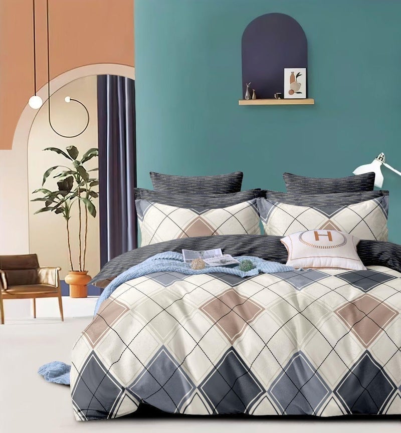 PWI Cotton Feel Elastic Fitted Glace Printed King Size Double Bedsheet with 2 Large Pillow Covers, Inches, 72x78x10 -Multi - Image 1