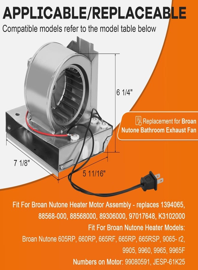Dreamtrue S97017648 Heater Motor Assembly, S97017648 Fan Motor Replacement for Broan NuTone 665RP 605RP 9965 660RP 9905 665RSP, S97017648 Motor Bathroom Exhaust Fan Motor for NuTone Heater - Image 2