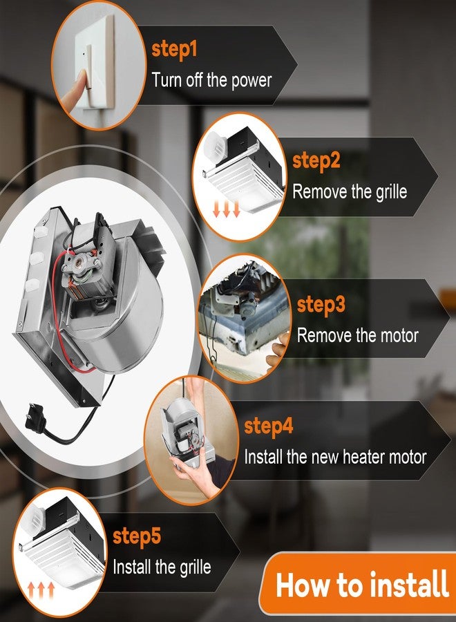 Dreamtrue S97017648 Heater Motor Assembly, S97017648 Fan Motor Replacement for Broan NuTone 665RP 605RP 9965 660RP 9905 665RSP, S97017648 Motor Bathroom Exhaust Fan Motor for NuTone Heater - Image 3