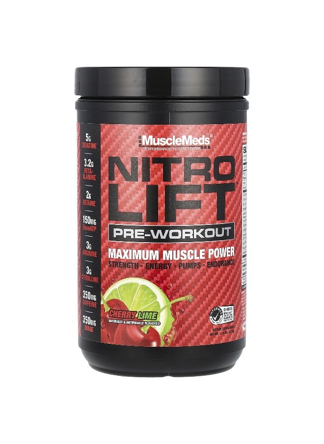 MUSCLEMEDS MuscleMeds, Nitro Lift™ Pre-Workout, Cherry Lime, 1.14 lbs (518 g)  - Image 1