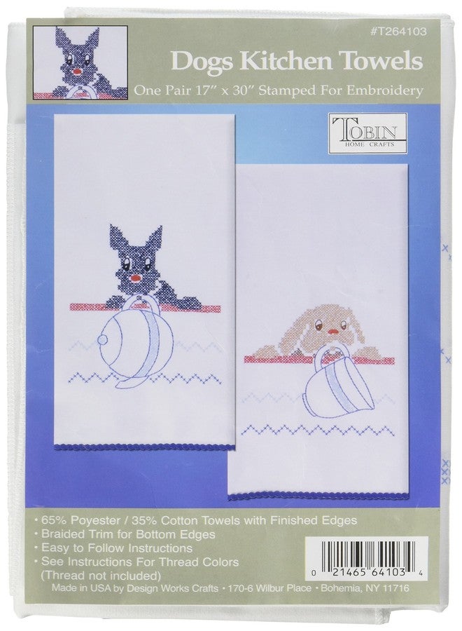 Tobin Stamped for Embroidery Kitchen Towels 17"X30" 2/Pkg, Dogs - Image 1