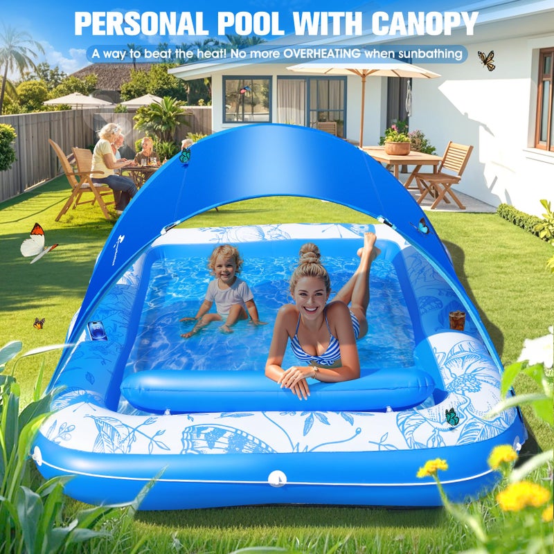 DeeprBetter Inflatable Tanning Pool Lounger with Canopy,81"x 60" Large Tanning Floats for Adults, Butterfly Pool Lounger Float,Blow Up Tanning Water Bed with Cup&Phone Holder,Adults Tanning Pools for Backyard - Image 4