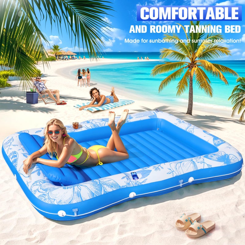 DeeprBetter Inflatable Tanning Pool Lounger with Canopy,81"x 60" Large Tanning Floats for Adults, Butterfly Pool Lounger Float,Blow Up Tanning Water Bed with Cup&Phone Holder,Adults Tanning Pools for Backyard - Image 5