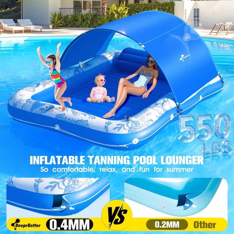 DeeprBetter Inflatable Tanning Pool Lounger with Canopy,81"x 60" Large Tanning Floats for Adults, Butterfly Pool Lounger Float,Blow Up Tanning Water Bed with Cup&Phone Holder,Adults Tanning Pools for Backyard - Image 3