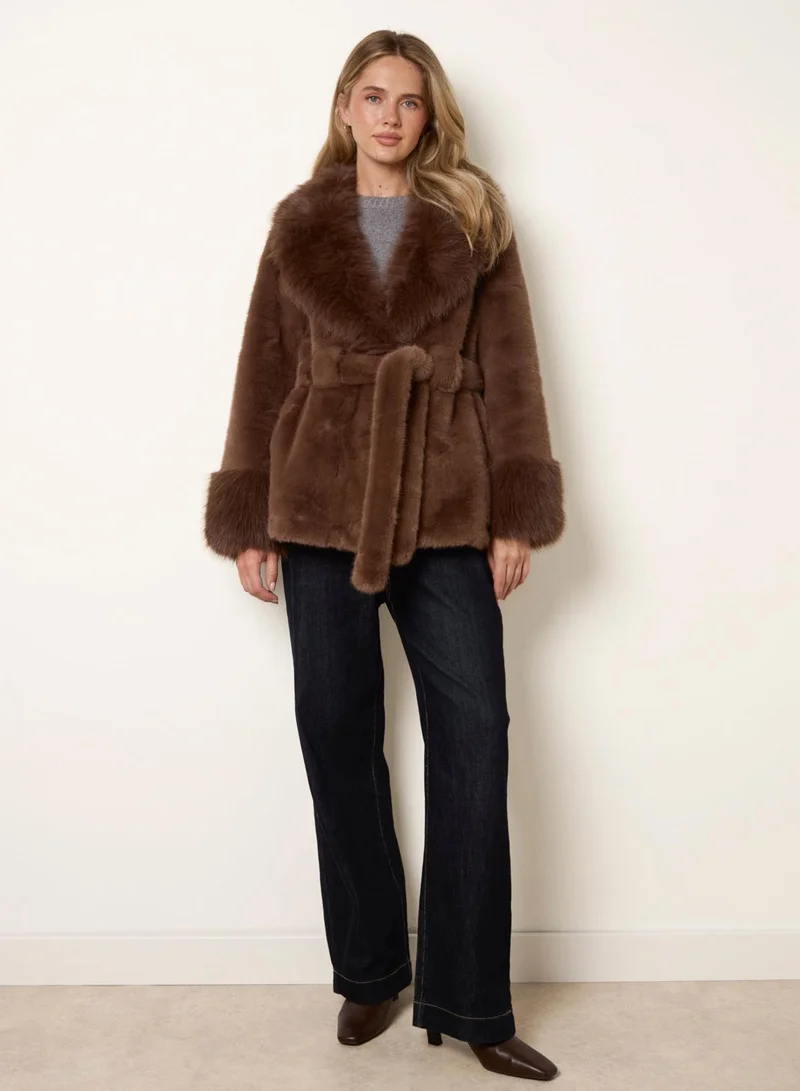 Plush Faux Fur Belted Coat