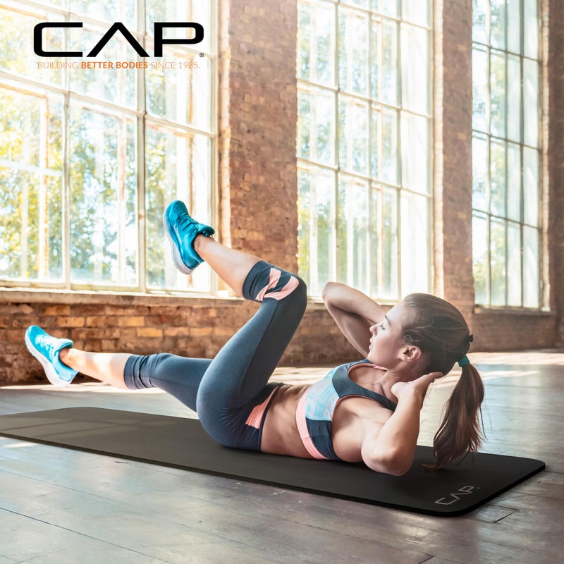 CAP Barbell Yoga Mat 1" Thick with Carrying Strap - High Density Exercise Mat for Yoga, Pilates, Stretching, Floor & Fitness Workouts - 74''x24''x1 | Black - Image 3