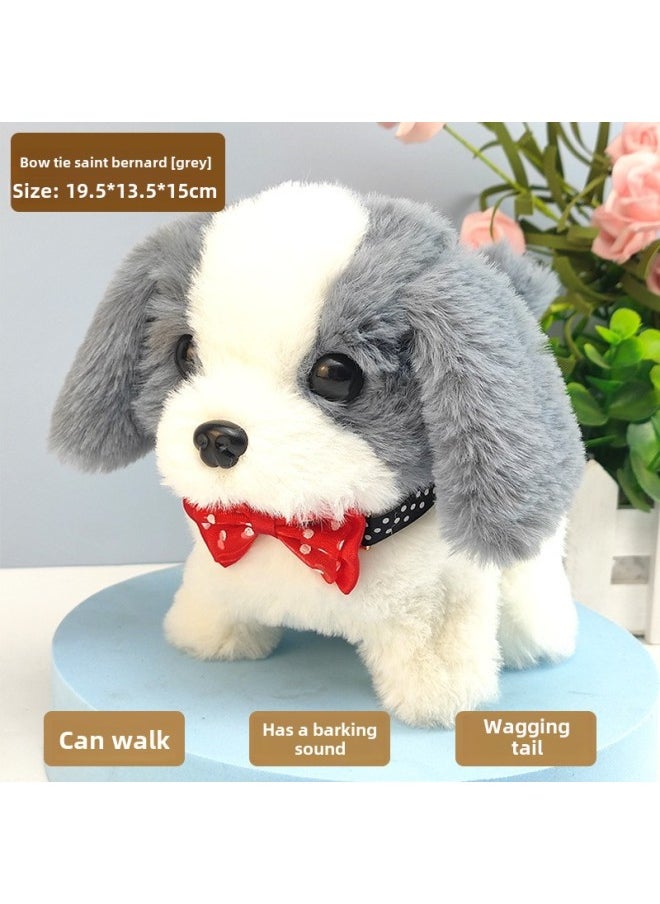 Toy Dog Children Plush Electric Toy Walking Dog Electric Dog Stall Electronic Puppy Pet-Color:Bow Tie St. Bernard 【gray】  - Image 1