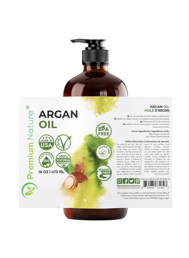 Premium Nature Argan Oil for Dry Damaged Hair and growth, Argon Oil Serum For Hair Oil for Curly Frizzy Hair, Argan Oil for Skin, Hair Oil for Men, Organic Argan Oil of Morocco 16 oz Pure Cold Pressed - Image 2