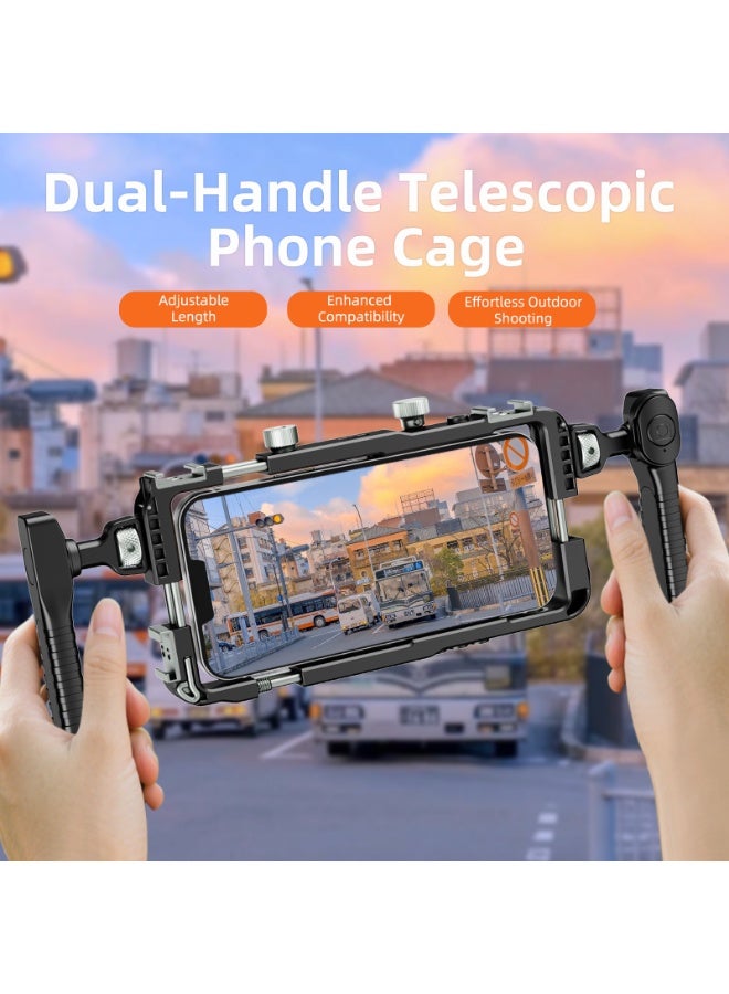 BAFANG Adjustable Mobile Phone Cage with Dual Handles, Smartphone Rig with Bluetooth Shutter, Expandable Stabilizer for Video and Photography - Image 2