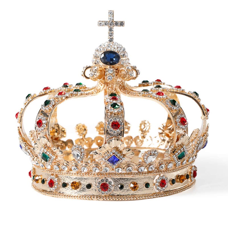 SWEETV Gold Queen Crown for Women, Vintage Wedding Crown with Cross Decor, Costume Party Accessories for Brithday Halloween - Image 1