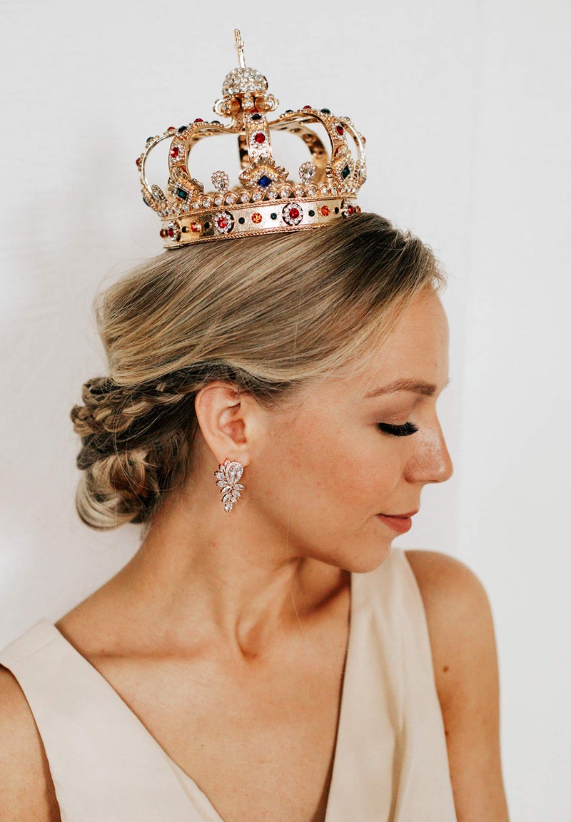 SWEETV Gold Queen Crown for Women, Vintage Wedding Crown with Cross Decor, Costume Party Accessories for Brithday Halloween - Image 3