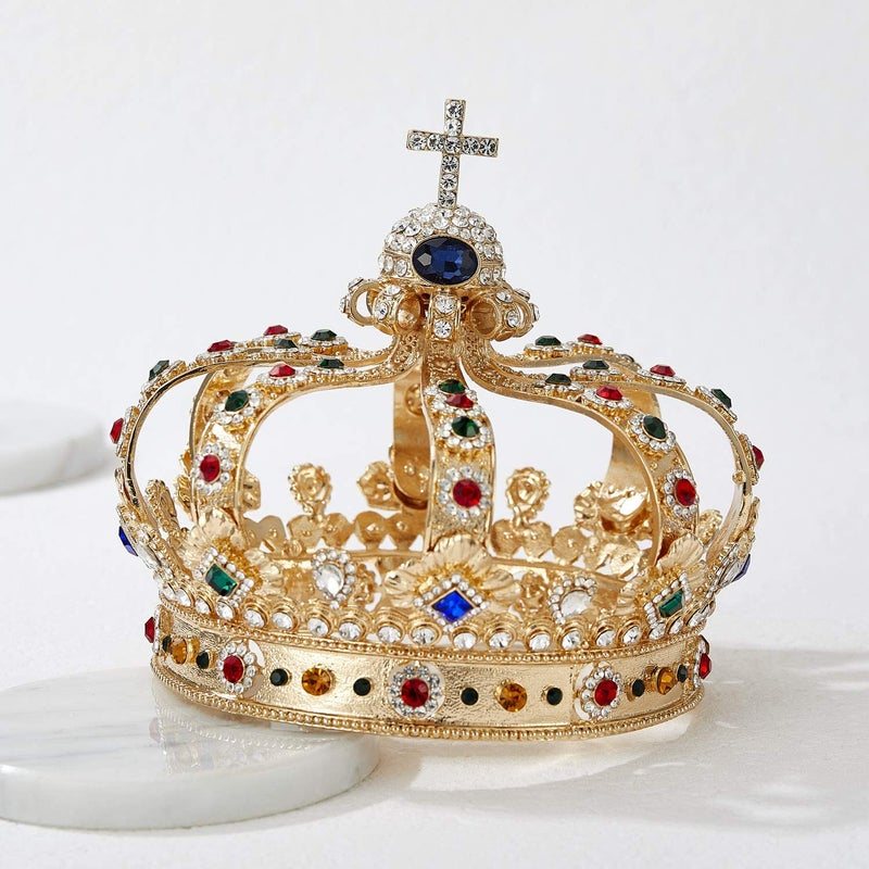 SWEETV Gold Queen Crown for Women, Vintage Wedding Crown with Cross Decor, Costume Party Accessories for Brithday Halloween - Image 5