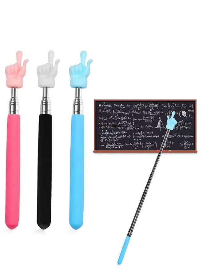 3 Pcs Telescopic Teachers Hand Pointer, Extendable Finger Pointer Stick, Mini Retractable Classroom Pointer, Teaching Pointer Presenter Whiteboard Pointer, Classroom Supplies (Black, Pink, Blue) - Image 1