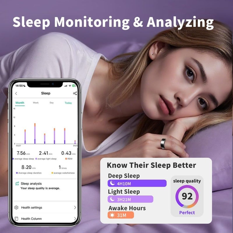 AI Smart Ring for Women Men | Sleep Tracker Ring with Heart Rate &Blood Oxygen | 10ATM Waterproof Fitness Ring | Step Counter & GPS Activity Fitness Tracker | 7-Day Battery (Black, 12) - Image 2