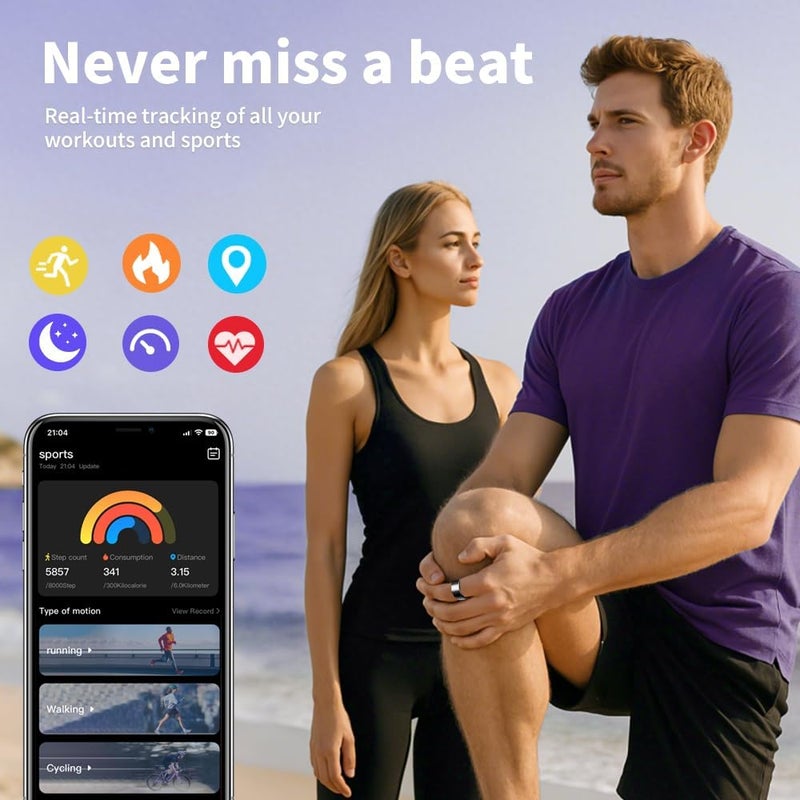 AI Smart Ring for Women Men | Sleep Tracker Ring with Heart Rate &Blood Oxygen | 10ATM Waterproof Fitness Ring | Step Counter & GPS Activity Fitness Tracker | 7-Day Battery (Black, 12) - Image 4