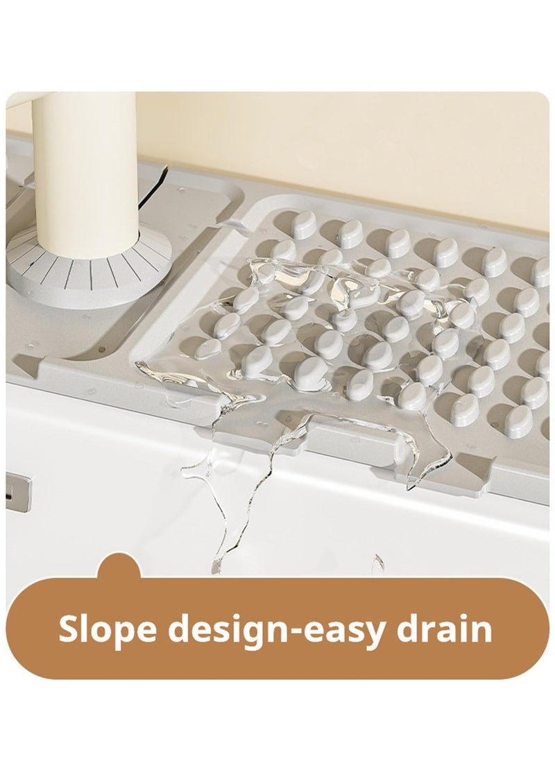 Sink Faucet Mat Splash Guard, Silicone Sink Splash Guard, Faucet Mat for Kitchen Sink, Drying Mat for Kitchen Counter, Bathroom Sink, Anti-Slip with Fast Draining Groove, 16.3''x5.5'' (Grey and Beige) - Image 3