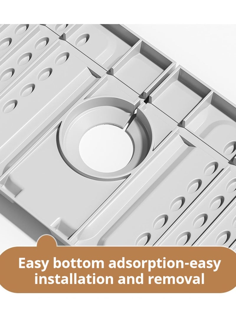 Sink Faucet Mat Splash Guard, Silicone Sink Splash Guard, Faucet Mat for Kitchen Sink, Drying Mat for Kitchen Counter, Bathroom Sink, Anti-Slip with Fast Draining Groove, 16.3''x5.5'' (Grey and Beige) - Image 2