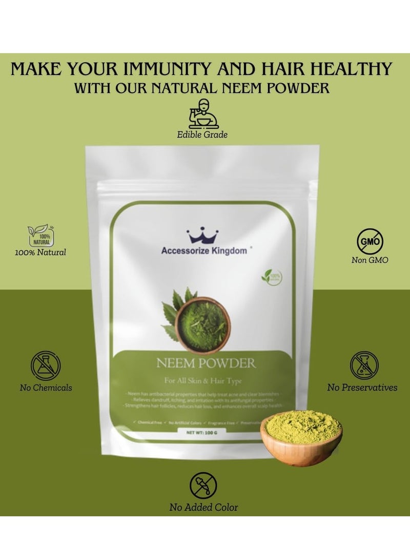 Accessorize Kingdom Neem Powder (100gm) – 100% Natural & Pure | Suitable for Skin & Hair | Fights Acne, Blemishes & Soothes Irritated Skin | Strengthens Hair, Reduces Dandruff & Promotes Scalp Health - Image 2