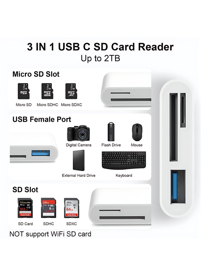 SD Card Reader for iPhone, 3-in-1 Lightning to SD Card Reader Micro SD Digital Camera Adapter Compatible with iPhone, Plug u0026 Play​ - Image 2
