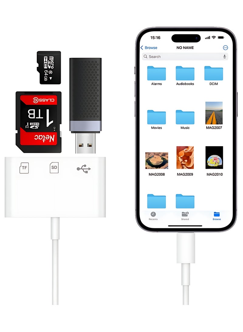 SD Card Reader for iPhone, 3-in-1 Lightning to SD Card Reader Micro SD Digital Camera Adapter Compatible with iPhone, Plug u0026 Play​ - Image 3