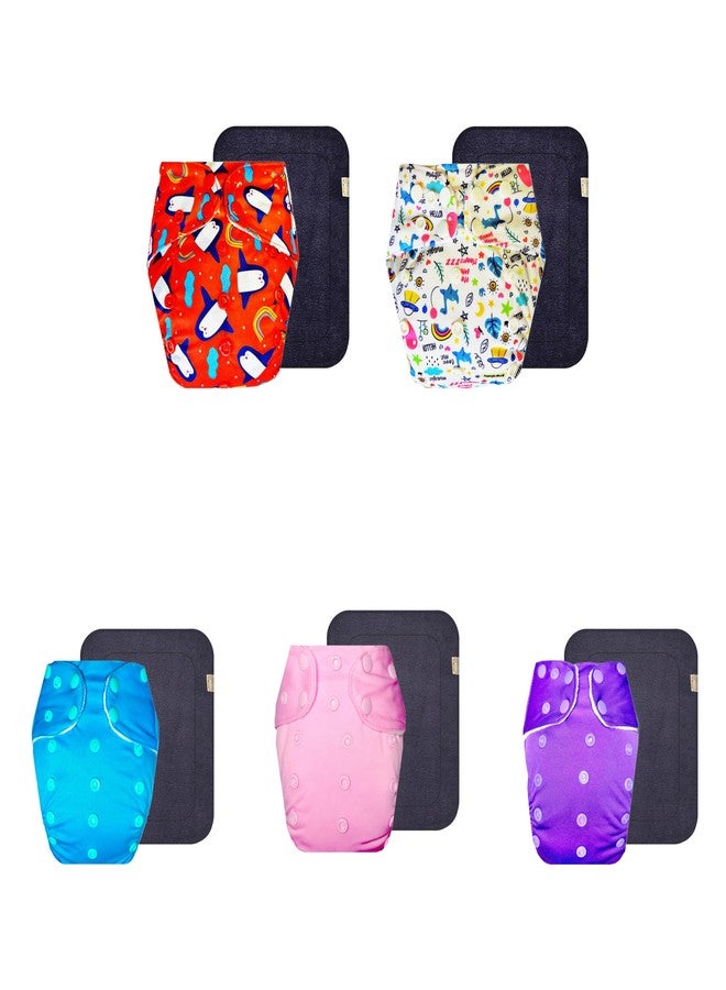 Dumbledo Premium Cloth Diaper with Gray Insert (Pack of 5) | Soft & Gentle | 6-Layer Absorbent Pad | Travel Friendly | Worry-Free Diapering | 3 Months - 3 Years | Unisex Baby - Image 1