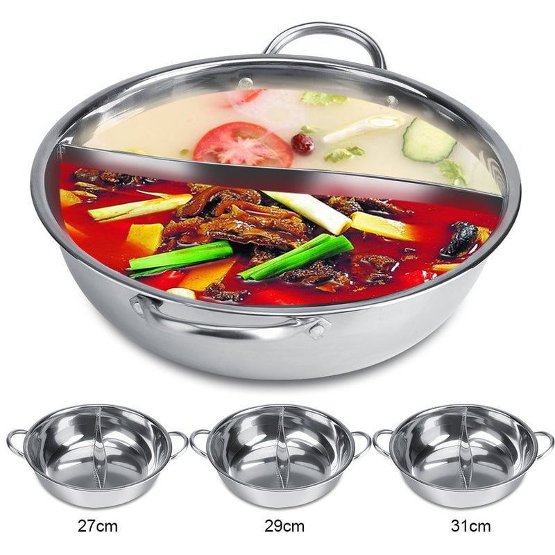 Matiko Hot Pot with Divider, Stainless Steel 12.6 Inch Divided Hotpot, Hot Pot Pan Hotpot Pot Double Sauce Pot for Induction Cooktop Gas Stove  - Image 2