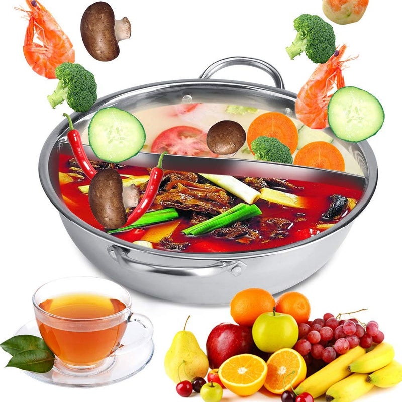 Matiko Hot Pot with Divider, Stainless Steel 12.6 Inch Divided Hotpot, Hot Pot Pan Hotpot Pot Double Sauce Pot for Induction Cooktop Gas Stove  - Image 1