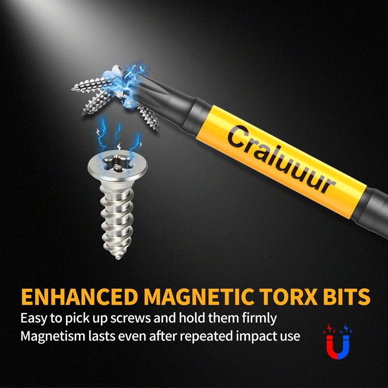 Craluuur 14PCS Impact Long Torx Bit Set, 6-Inch, T7â€“T40, Tamper Proof Star Bits Set, Magnetic Security Torx Bit Set with 1/4 Inch Hex Shank, S2 Steel, Ideal for Automotive, DIY, Electronics - Image 4