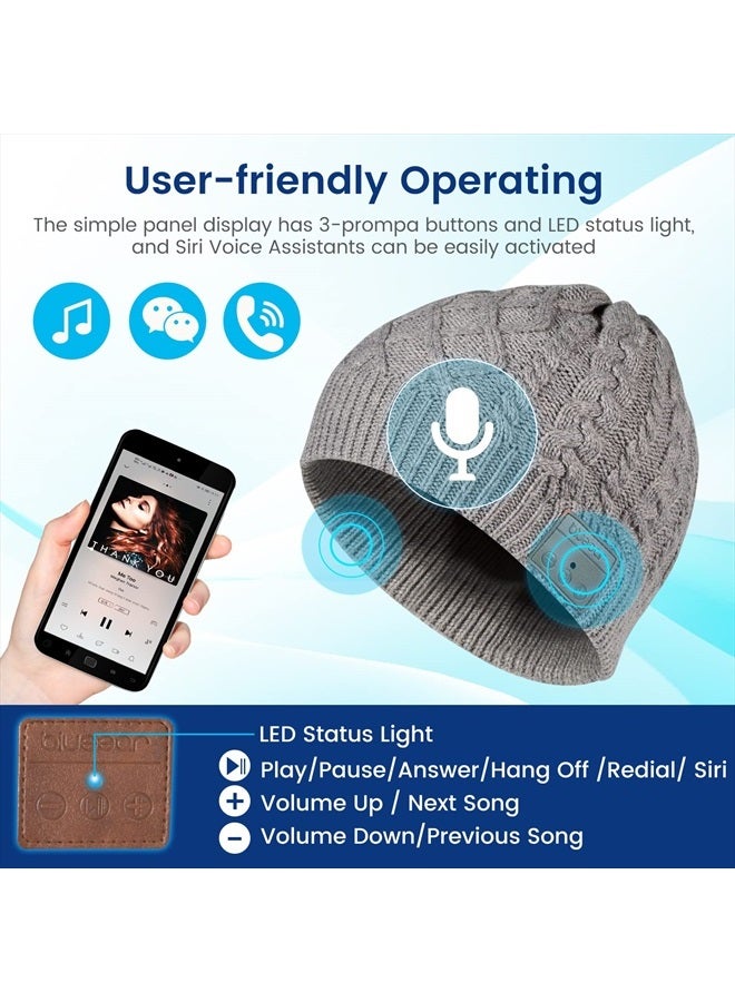 blueear Bluetooth Beanie Hat Bluetooh 5.2 Headphone Wireless Winter Knit Hats with Stereo Speaker and MIC 15 Hours Working Time for Outdoor Sports Grey - Image 2