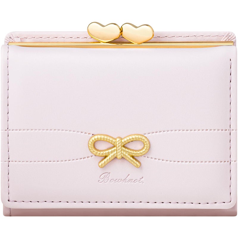 YINHEXI Small Bow Wallet for Women with RFID Blocking, Tri-fold PU Leather Card Holder, Coin Pocket & ID Window, Cute Aesthetic Purse for Girls Teens (Bow Pink) - Image 1