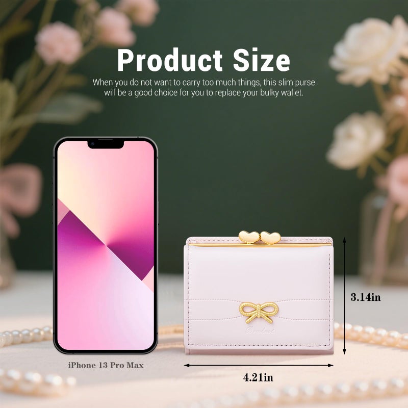 YINHEXI Small Bow Wallet for Women with RFID Blocking, Tri-fold PU Leather Card Holder, Coin Pocket & ID Window, Cute Aesthetic Purse for Girls Teens (Bow Pink) - Image 4