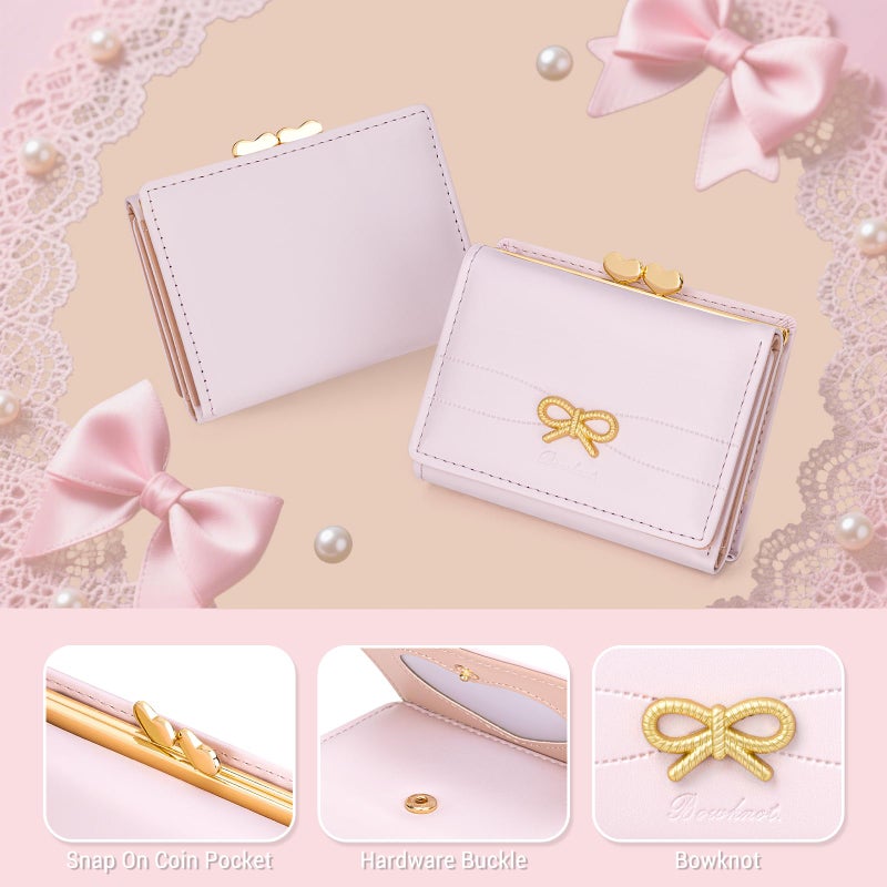 YINHEXI Small Bow Wallet for Women with RFID Blocking, Tri-fold PU Leather Card Holder, Coin Pocket & ID Window, Cute Aesthetic Purse for Girls Teens (Bow Pink) - Image 5