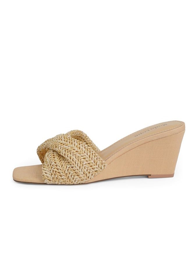 Modatope Wedge Sandals for Women Braided Wedge Heels Square Open Toe Raffia Dressy Womens Sandals, A-beige, 7.5 - Image 4