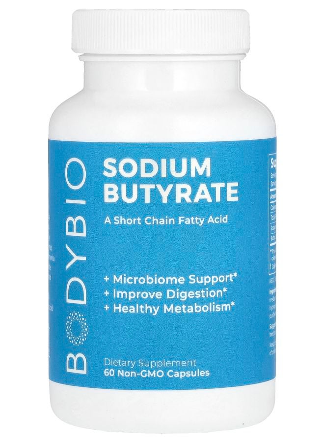 BodyBio كبسولات صوديوم بيوتيرات 60 غير معدلة وراثيًا