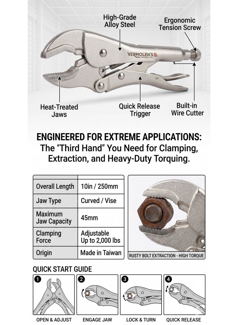 10 inch 250mm Locking Mole Wrench Jaw Lock Clamp Pliers - Image 3