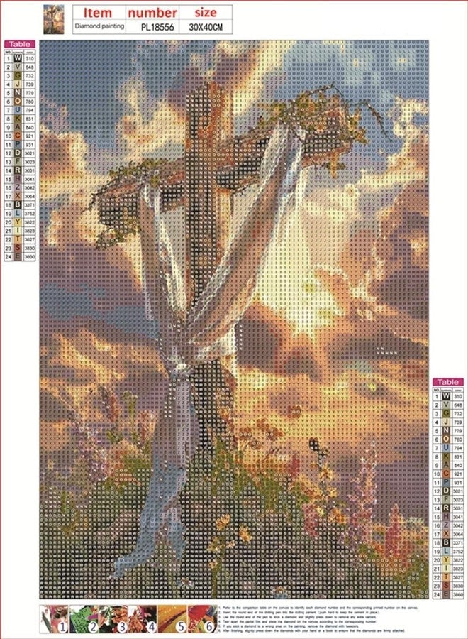 TREXEE طقم رسم ماسي ثلاثي الأبعاد بتصميم صليب السماء من TREXEE، مناسب للكبار والصغار، طقم رسم بالأرقام، لوحة ماسية دائرية كاملة ثلاثية الأبعاد، صليب الله، طقم تطريز متقاطع، طقم رسم ماسي على شكل صليب صلاة، طقم رسم ماسي لتزيين جدران المنزل (30 × 40 سم) (بدون إطار). - Image 2