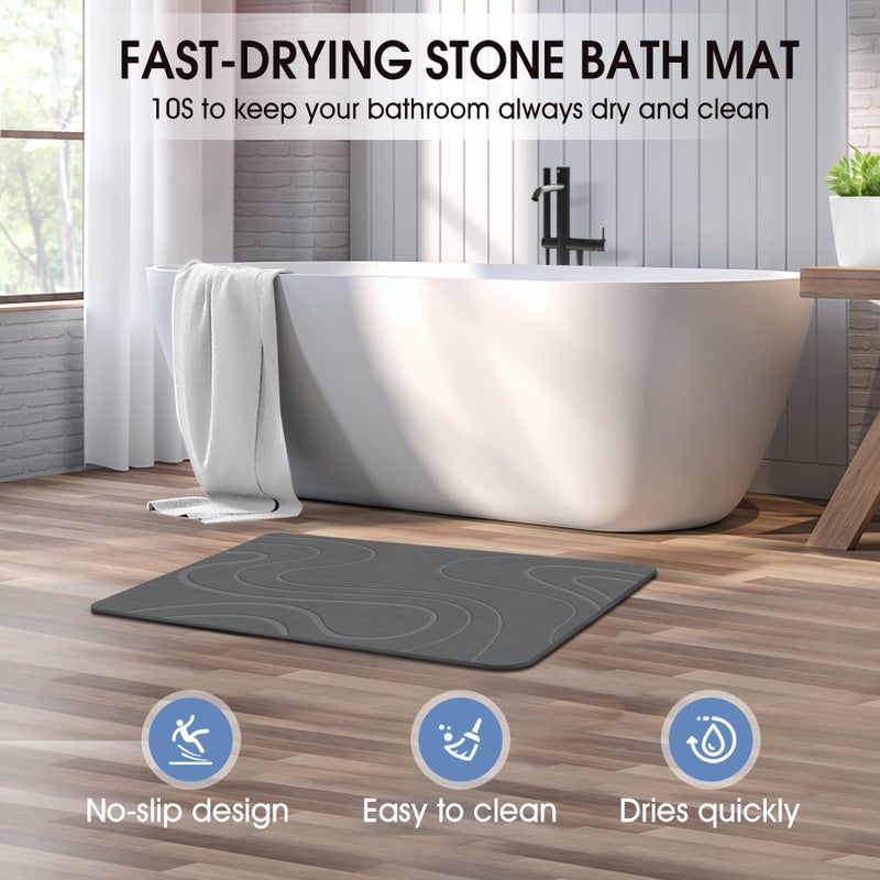 Veeloim Stone Bath Mat Diatomaceous Earth Shower Mat Non-Slip Super Absorbent Diatomite Stone Bath Mats for Bathroom Floor Quick Drying Natural Easy to Clean(23.6''Ã—15.4" Gray) - Image 2