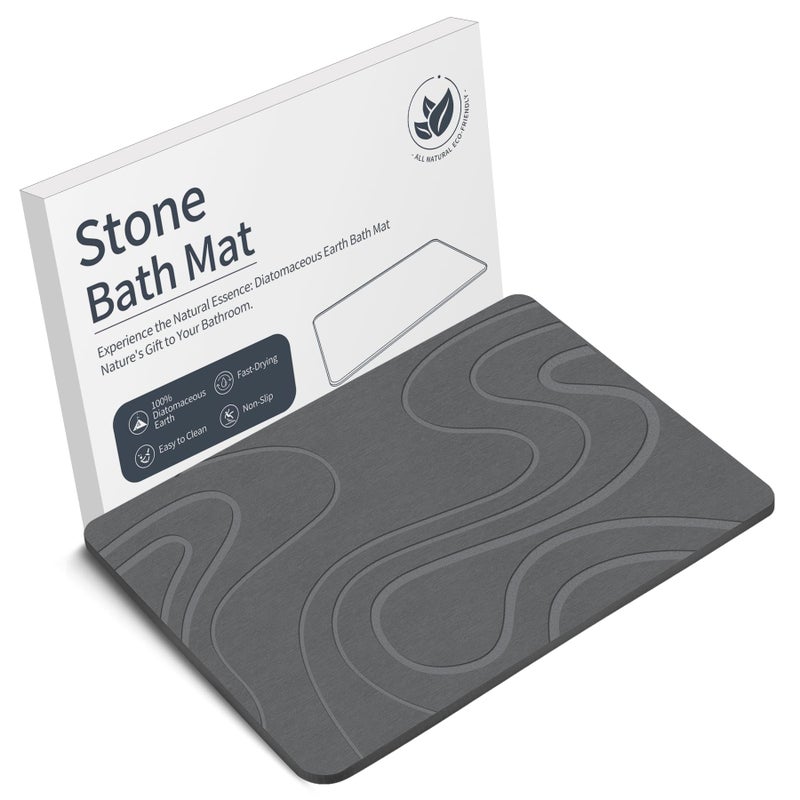 Veeloim Stone Bath Mat Diatomaceous Earth Shower Mat Non-Slip Super Absorbent Diatomite Stone Bath Mats for Bathroom Floor Quick Drying Natural Easy to Clean(23.6''Ã—15.4" Gray) - Image 1