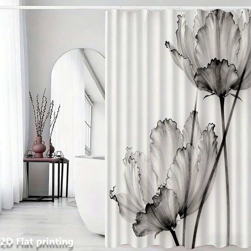 ستارة دش مسطحة مقاس 94.49 × 78.74 بوصة، تصميم زهور باللونين الأبيض والأسود - Image 2