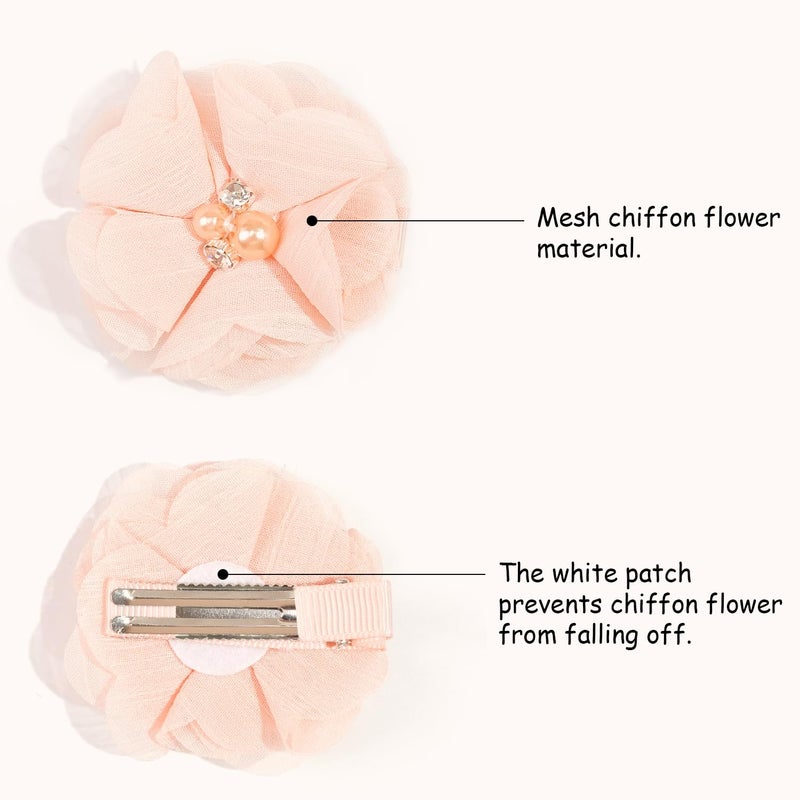 DED 30PCS 2" Chiffon Flower Hair Bows Clips with Rhinestone Pearl Flower Tiny Hair Clips Fine Hair for Girls Infants Toddlers Set of 15 Pairs - Image 3